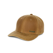 Brown baseball cap featuring a teal Filson logo against a white background. 