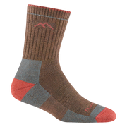 Brown and grey crew socks on a white background.