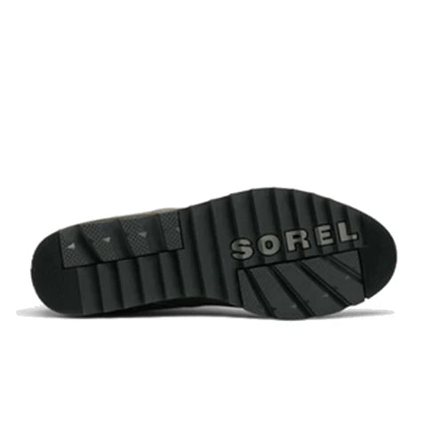 Black sole of a Sorel shoe on a white background