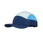 Blue and white cap with a visible brand logo on a white background