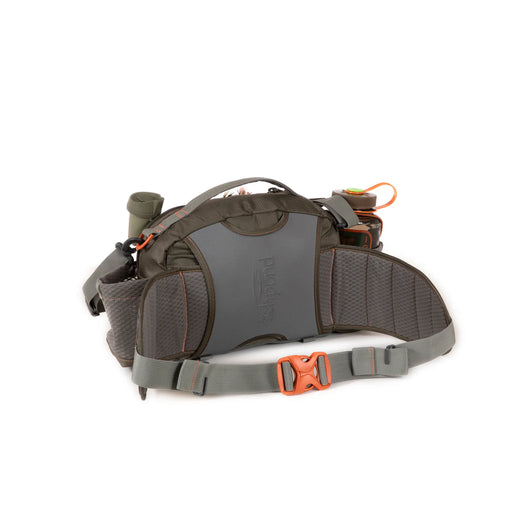 A dark green bag from behind on a white background