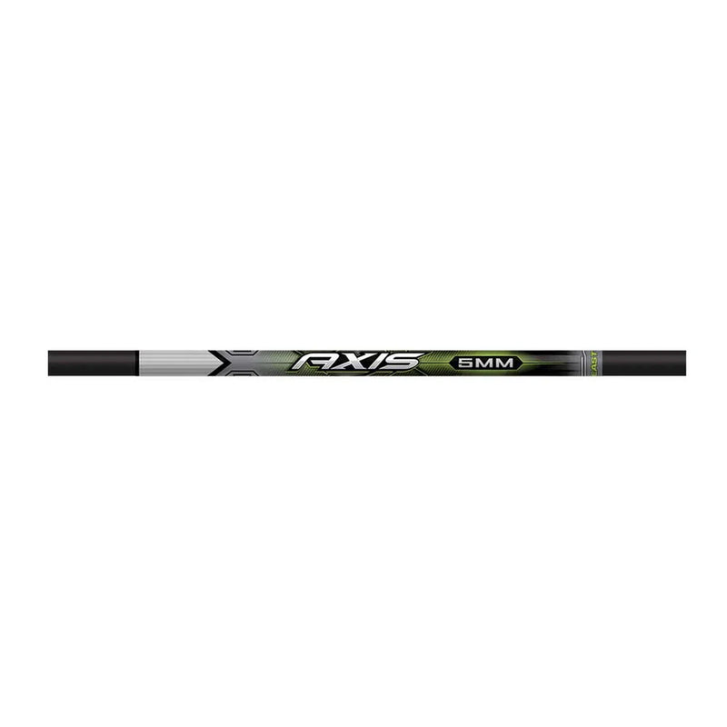 A 5mm carbon shaft from the AXIS series, featuring a black and silver design with green accents and white lettering, shown horizontally against a plain white background.