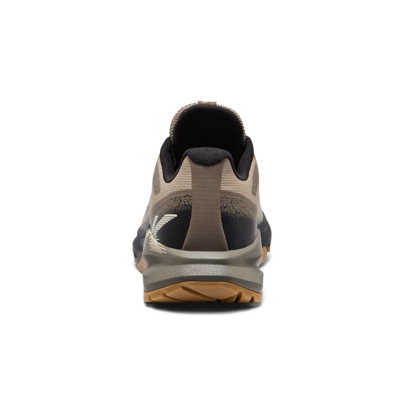 keen Targhee Apex in dusty light brown with darker brown ascents with a black and green sole with brown tread.