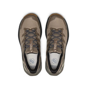 keen Targhee Apex in dusty light brown with darker brown ascents with a black and green sole with brown tread.