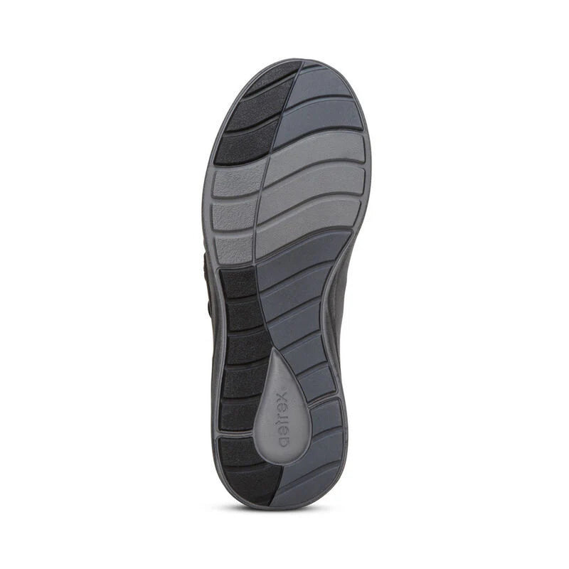 Gray shoe sole with 'Aetrex' branding on a white background