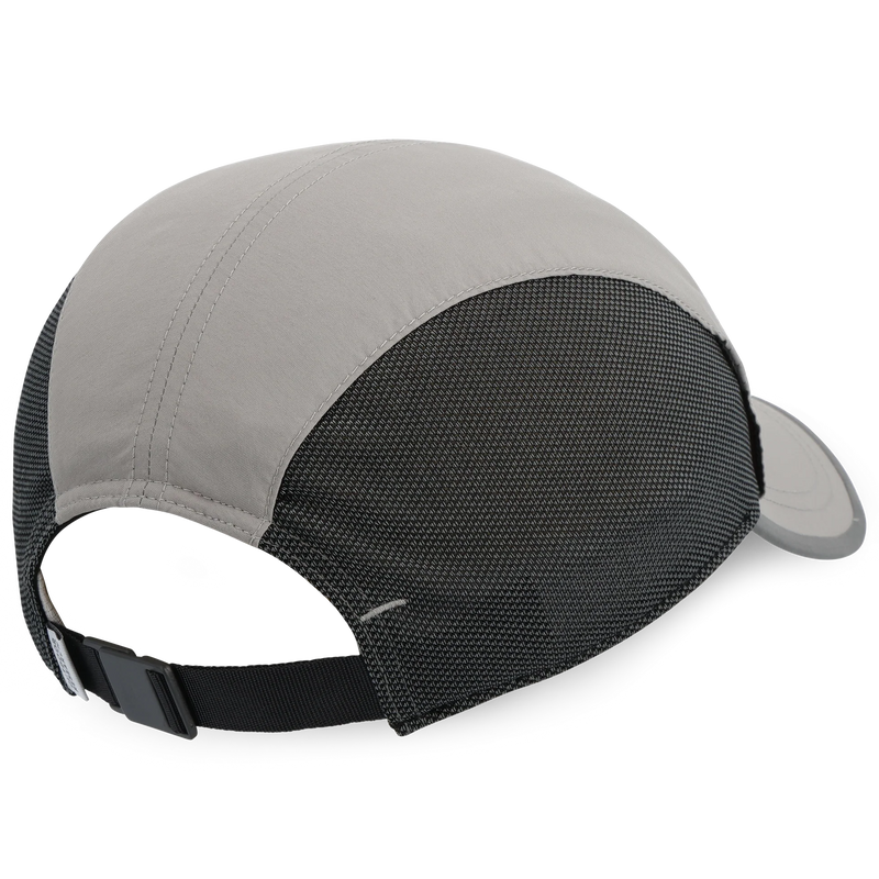 Gray and black cap with mesh back on a white background