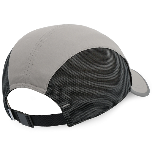 Gray and black cap with mesh back on a white background