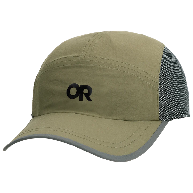 Olive and grey cap on a white background. 