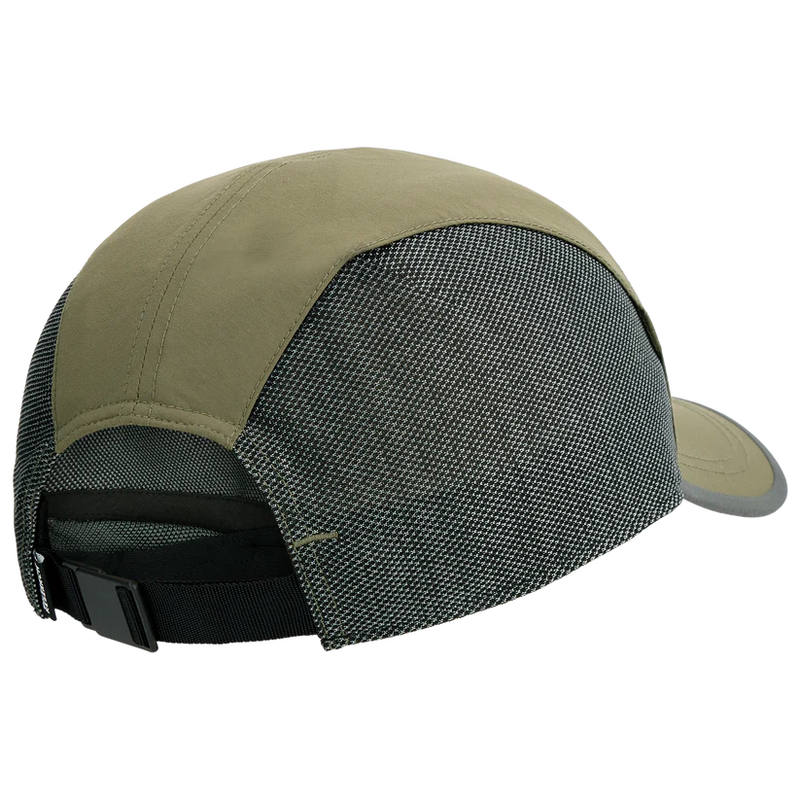 Olive and grey cap on a white background.