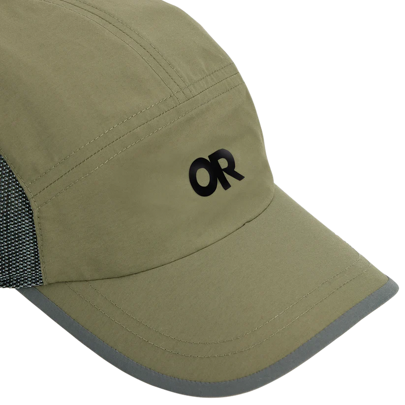 Olive and grey cap on a white background.