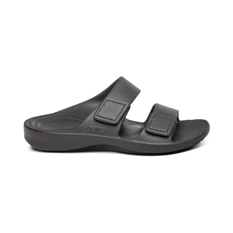 Gray sandal with two straps on a white background