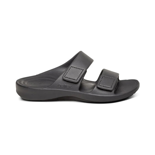 Gray sandal with two straps on a white background