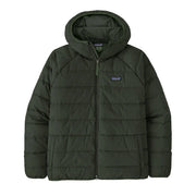 Green puffer jacket with a brand logo on a light gray background