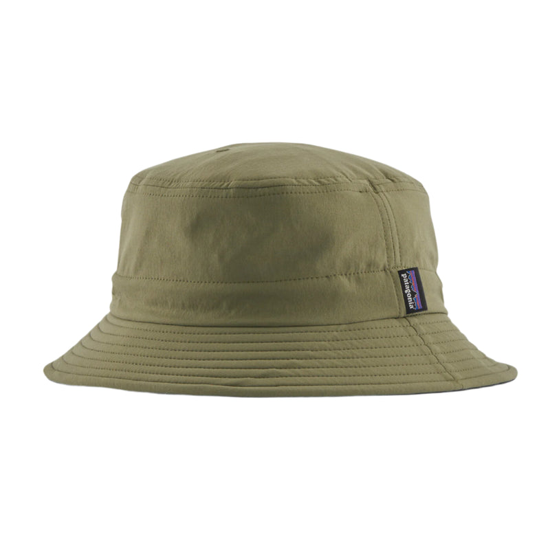 Green bucket hat with a brand logo on a white background