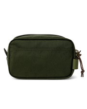 Dark green travel back against a white background. 