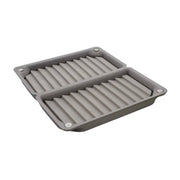 Gray colored foam box against a white background. 