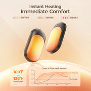 Two heated pads with temperature display and comfort information on a beige background