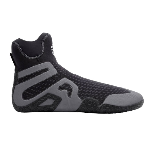 Black and gray wetsuit boot on a white background