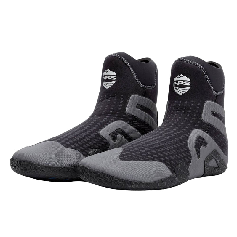 Pair of black and gray wetsuit boots on a white background