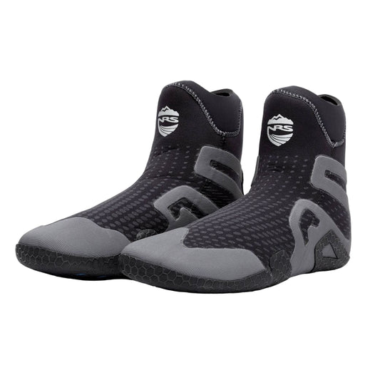 Pair of black and gray wetsuit boots on a white background