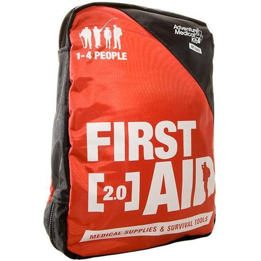 A red and black first aid bag on a white background
