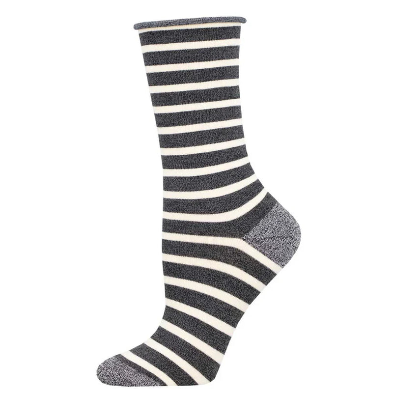 Women's Sailor Stripe Roll Top Bamboo Socks | Charcoal/White