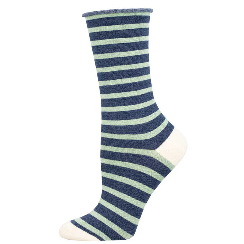 Women's Sailor Stripe Roll Top Bamboo Socks | Navy/Mint