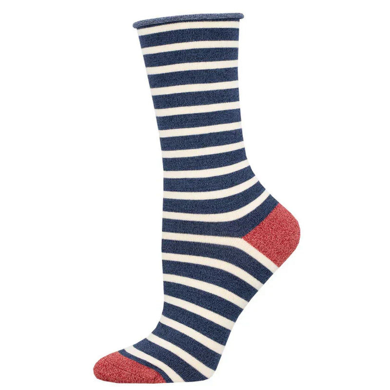 Women's Sailor Stripe Roll Top Bamboo Socks | Navy/Ivory