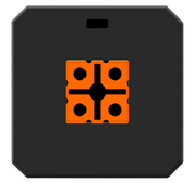 Black square target surrounding an orange and black center against a white background.