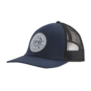 Navy blue cap with black mesh back and brand logo on a white background