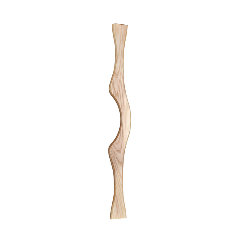 Clear varnished wooden canoe yoke on a white background.