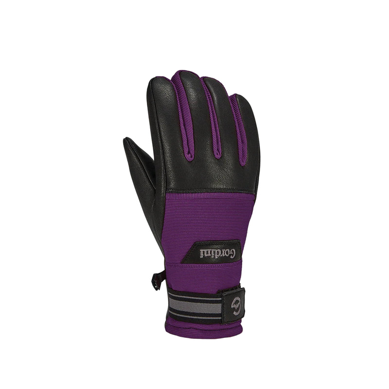 Black and purple glove with brand logo on a light gray background