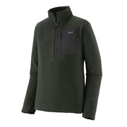 Dark green fleece pullover with a pocket on a light gray background
