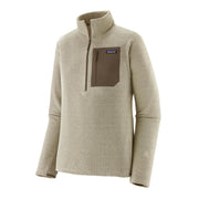 Beige fleece pullover with a brown pocket on a white background
