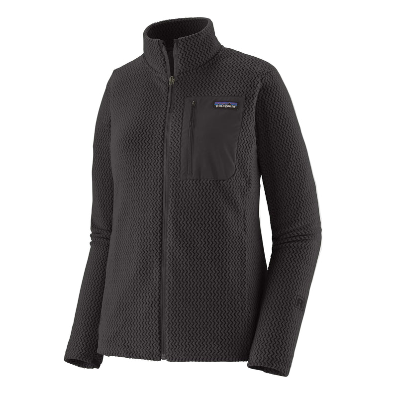 Black fleece jacket with Patagonia logo on a white background
