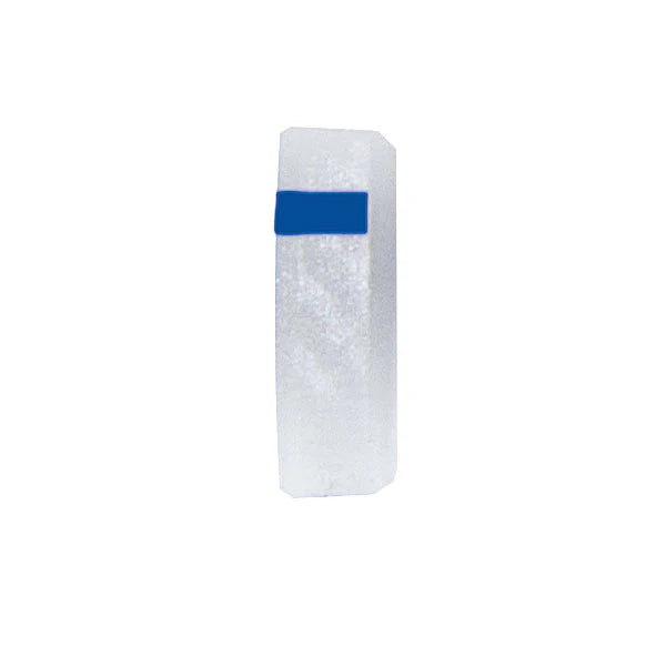 White rectangular object with a blue strip on a white background