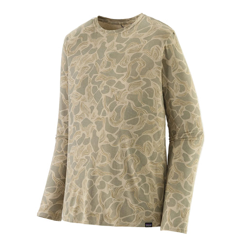 A camouflage pattern long sleeve shirt on a white background