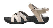Beige and black sandal on a white background