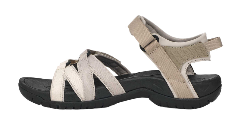 Beige and black sandal on a white background