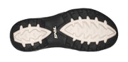 Black and white sole of a shoe with brand logo on a white background