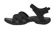 Black sandal with multiple straps on a white background