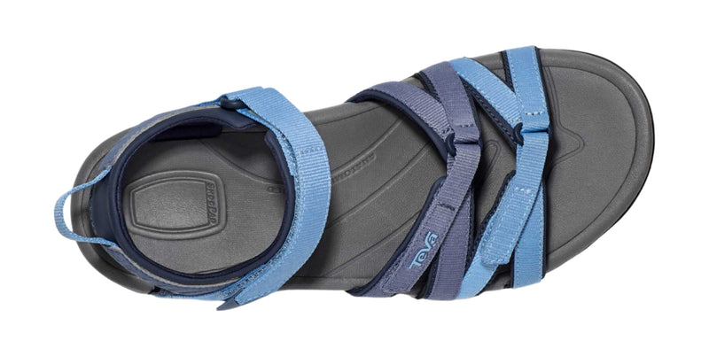Gray sandal with blue straps on a white background