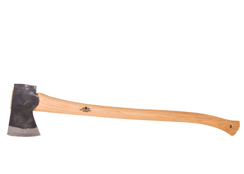 Wooden axe with a black head on a white background