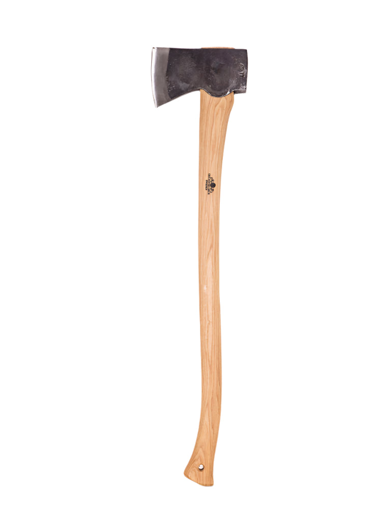 Wooden axe with a black head on a white background
