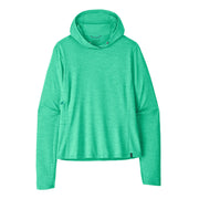 A teal hoodie on a white background
