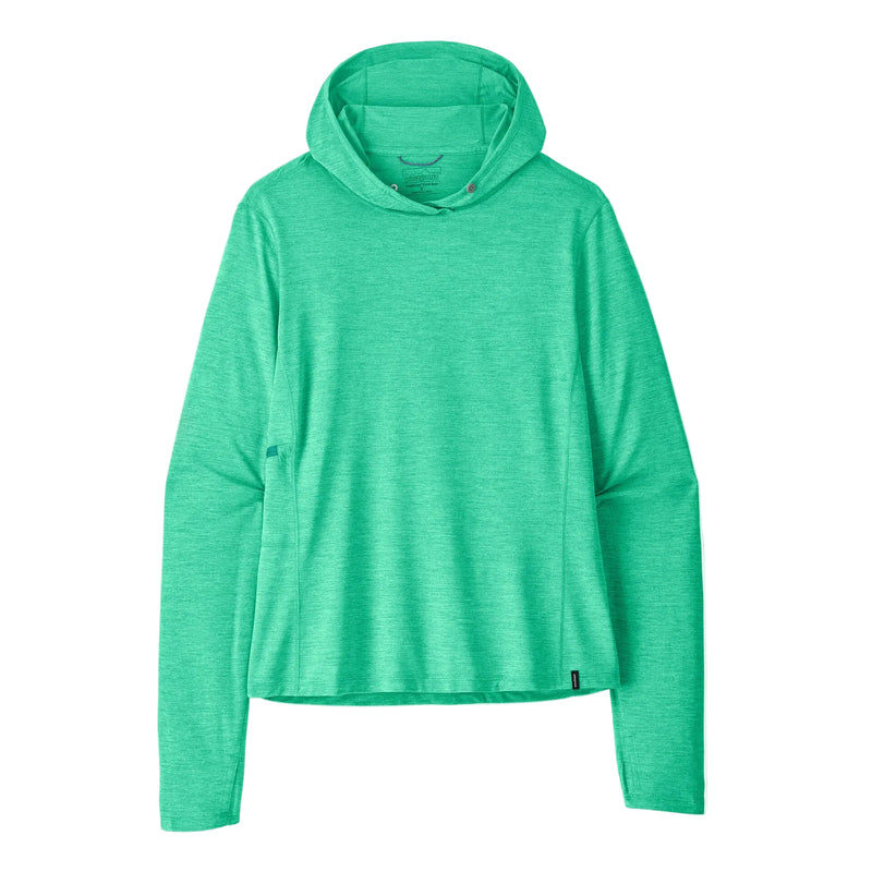 A teal hoodie on a white background