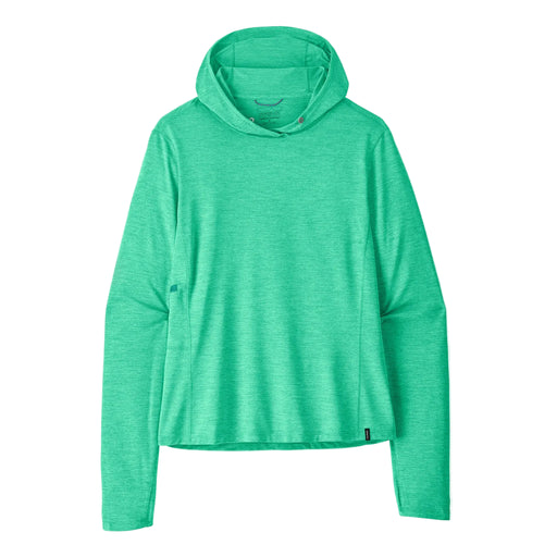 A teal hoodie on a white background