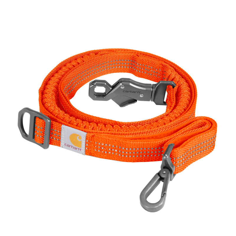 A orange dog leash on a white background