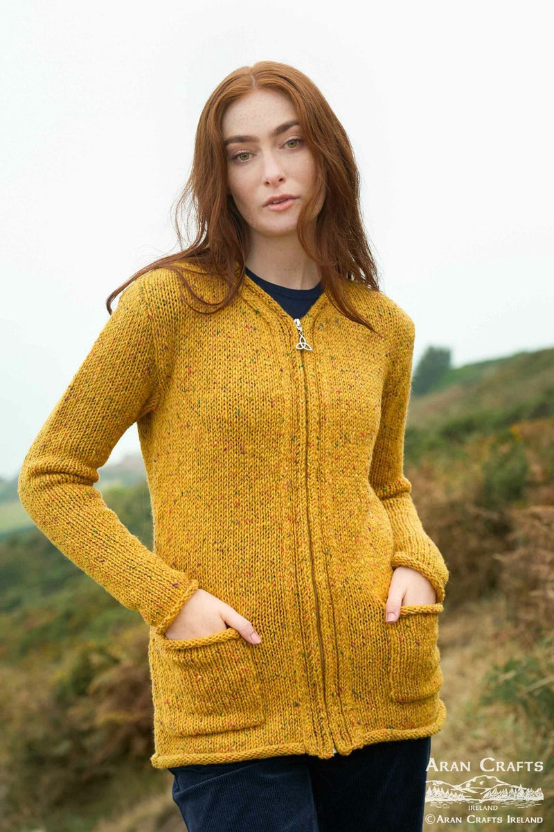 Women's Inishowen Donegal Wool Zip Cardigan | Gold