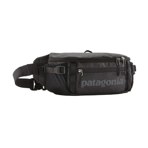 A black waist bag on a white background